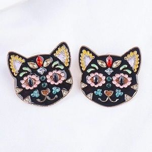 Cat earrings/ Calavera cat earrings / multicolor earrings/ gothic style
